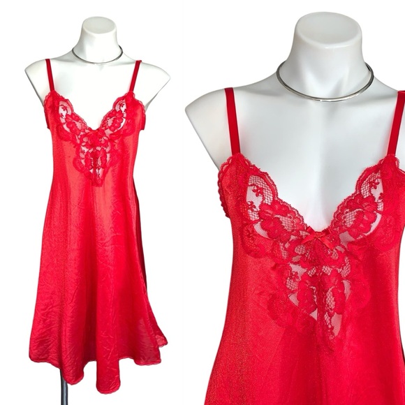 Vintage Other - v i n t a g e :: Vibrant Floral Satin Nylon Lace Nightgown Slip Dress